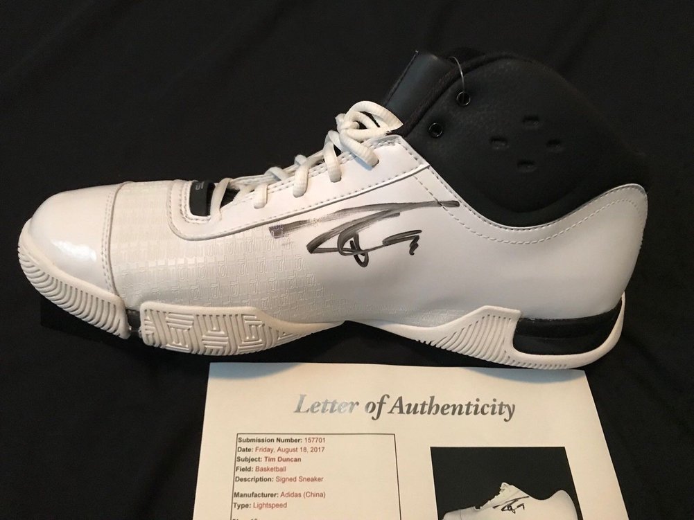 Tim Duncan Signed Adidas Ts Lightspeed Player Model Shoes